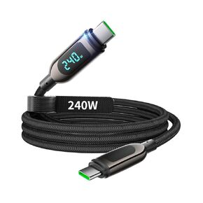 240W USB C إلى USB C Cable [6.6ft/2pack] ، كابل الشحن السريع من النوع C من النوع C مع شاشة LED لـ iPhone 16/16 Pro Max/15/15 Pro Max ، Samsung S25/S24 Ultra ، MacBook ، iPad ، الكمبيوتر المحمول ، الأسود ، الأسود
