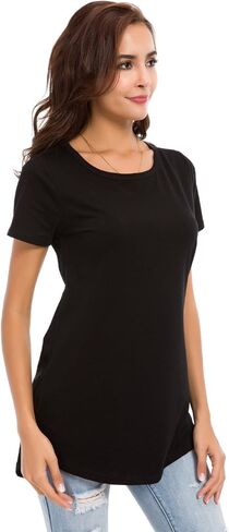 LUSMAY Womens Loose Fitting Side Slit Tops Tunic Short Sleeve Causal T Shirts, Purple, Size L in Kuwait