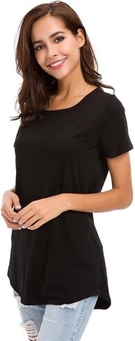 LUSMAY Womens Loose Fitting Side Slit Tops Tunic Short Sleeve Causal T Shirts, Purple, Size L in Kuwait