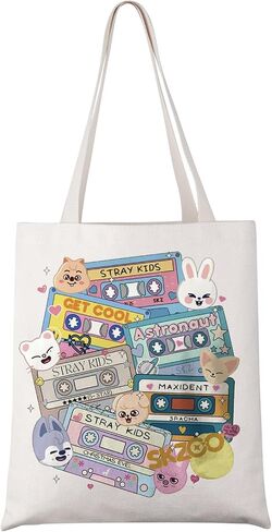 SKZ Kpop Canvas Tote Bag Stay Fandom Gifts SKZ K-POP Boy Group Gift SKZ Character Tote Bag K-POP Music Lover Merch in Saudi Arabia