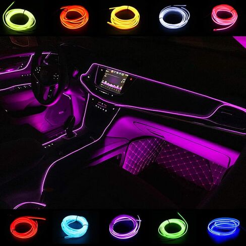 Car Light Strips 5M/16FT Cold Interior Trim Bright Car Decorative Atmosphere Electroluminescent Wire Tube Circle Up to 360 Degrees with Cigarette(White) in Saudi Arabia