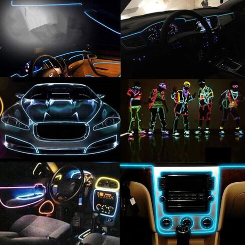 Car Light Strips 5M/16FT Cold Interior Trim Bright Car Decorative Atmosphere Electroluminescent Wire Tube Circle Up to 360 Degrees with Cigarette(White) in Saudi Arabia