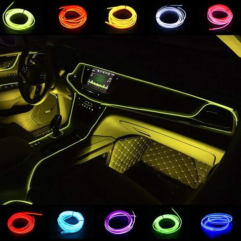 Car Light Strips 5M/16FT Cold Interior Trim Bright Car Decorative Atmosphere Electroluminescent Wire Tube Circle Up to 360 Degrees with Cigarette(White) in Saudi Arabia