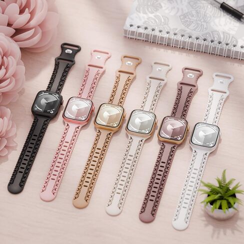 6 Pack Silicone Lace Compatible with Apple Watch Band 38mm 40mm 41mm 42mm 44mm 45mm 46mm 49mm Women, Soft Sport Hollow-out Strap for iWatch Bands Series 10 9 8 7 SE 6 5 4 3 2 1 Ultra in Kuwait