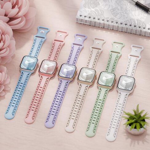 6 حزمة حزمة من الدانتيل السيليكون متوافق مع Apple Watch Band 38mm 40mm 41mm 42mm 44mm 45mm 46mm 49mm النساء ، Soft Sport Hollows-Out Strap لسلسلة Iwatch Bands Series 10 9 8 7 SE 6 5 4 3 2 1 Ultra in Kuwait