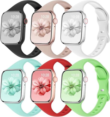 6 حزم نطاقات لفرقة Apple Watch 42mm 40mm 41mm 41mm 38 مم نساء 46 مم 44 مم 45 مم 49 ملم ، حزام رياضي ناعم ضئيل رفيع النحيف لسلسلة iWatch 10/9/7/6/6/se/5/4/3/2/1/ultra in Kuwait
