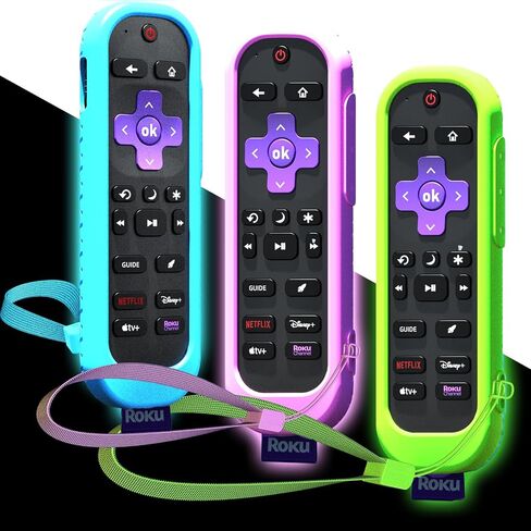 3pack cover for Roku Voice Remote Pro (الإصدار الثاني) ، متوافق مع Case مع وحدة تحكم تلفزيون Hisense ، غلاف السيليكون لـ TCL Smart TV Holder Glow باللون الأخضر الأرجواني الداكن in Kuwait