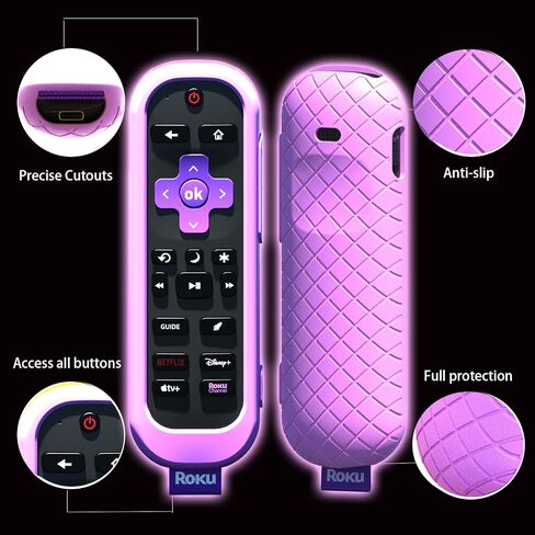 3pack cover for Roku Voice Remote Pro (الإصدار الثاني) ، متوافق مع Case مع وحدة تحكم تلفزيون Hisense ، غلاف السيليكون لـ TCL Smart TV Holder Glow باللون الأخضر الأرجواني الداكن in Kuwait
