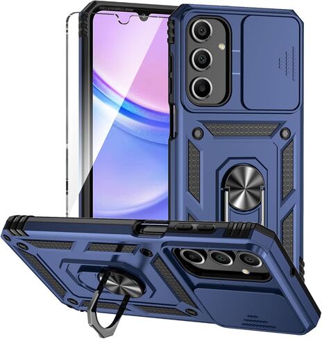 for Galaxy A16 5G Phone Case,with Slide Camera Cover HD Screen Protector,[Military Grade 16ft. Drop Tested] Magnetic Ring Kickstand Shockproof Protective Phone Case for Samsung Galaxy A16 5G, Blue in Saudi Arabia