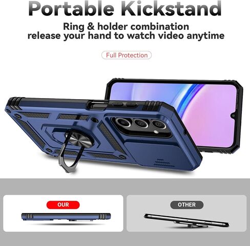 for Galaxy A16 5G Phone Case,with Slide Camera Cover HD Screen Protector,[Military Grade 16ft. Drop Tested] Magnetic Ring Kickstand Shockproof Protective Phone Case for Samsung Galaxy A16 5G, Blue in Saudi Arabia