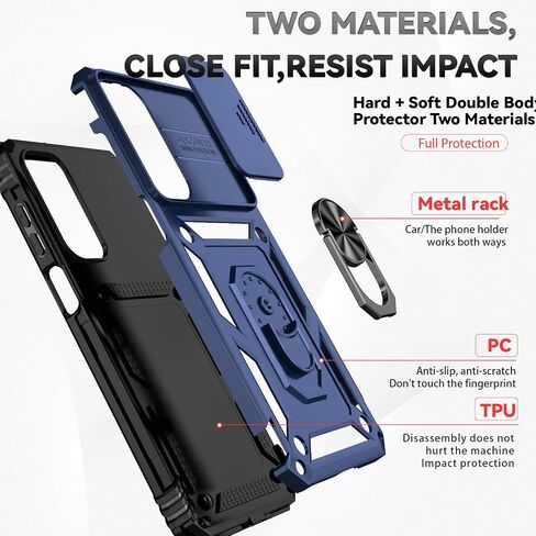 for Galaxy A16 5G Phone Case,with Slide Camera Cover HD Screen Protector,[Military Grade 16ft. Drop Tested] Magnetic Ring Kickstand Shockproof Protective Phone Case for Samsung Galaxy A16 5G, Blue in Saudi Arabia