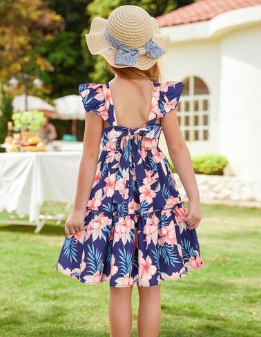 GRACE KARIN Girls Summer Dresses A-Line Swing Ruffle Girls Beach Dress Dark Blue Floral 10Y in Saudi Arabia