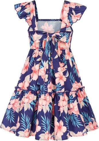 GRACE KARIN Girls Summer Dresses A-Line Swing Ruffle Girls Beach Dress Dark Blue Floral 10Y in Saudi Arabia