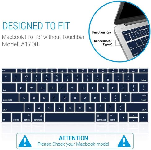 iBenzer Macaron Series Silicone Keyboard Cover for MacBook Pro13’’ with Function Keys NO Touch Bar (2018 2017 2016 Model A1708), Navy Blue, MKC06NVBL in Kuwait