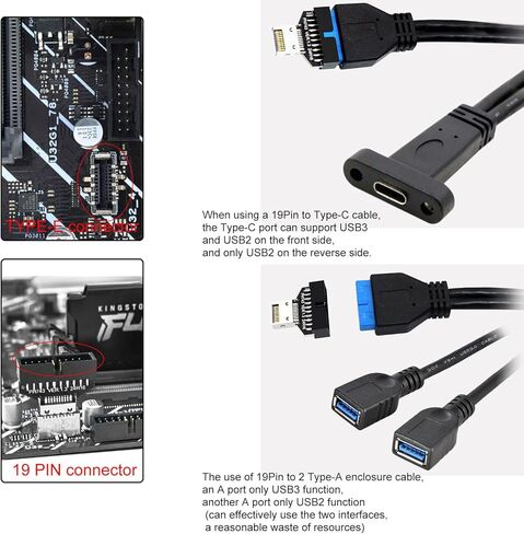 اللوحة الأم USB3.2 النوع E إلى 19pin 20pin هيكل المحول الأمامي USB typea type c type-e to to front panel connector card motherboard card black in Kuwait