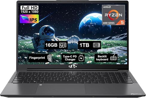 15.6" IPS FHD-Business-Gaming-Laptop, AMD Ryzen 5 6600H, 16GB DDR5 RAM 1TB SSD (Beat i5-12450H, Up to 4.5GHz) 100W Type C Computer with 6-Cores 660M GPU, Fingerprint, Backlit Keyboard in Saudi Arabia
