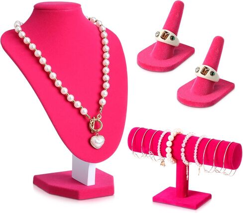Wenqik 4 Pcs Black Velvet Jewelry Display Set Includes Black Velvet Necklace Bust Holder Bracelet Organizer 2 Pcs Black Velvet Ring Finger Jewelry Holder for Girls Women Retail Shops Boutiques Wedding in Saudi Arabia