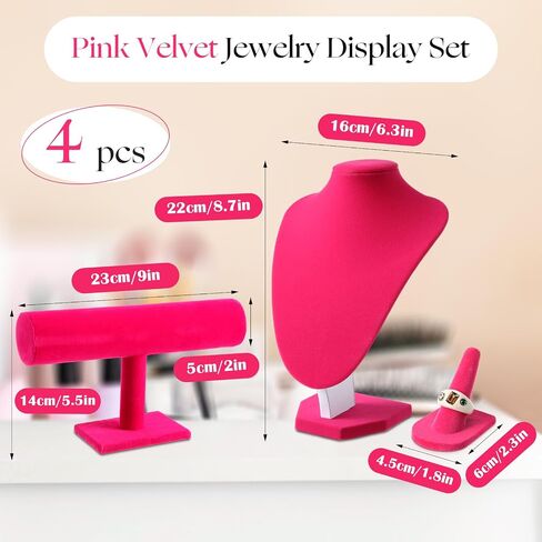 Wenqik 4 Pcs Black Velvet Jewelry Display Set Includes Black Velvet Necklace Bust Holder Bracelet Organizer 2 Pcs Black Velvet Ring Finger Jewelry Holder for Girls Women Retail Shops Boutiques Wedding in Saudi Arabia
