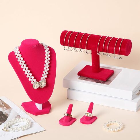 Wenqik 4 Pcs Black Velvet Jewelry Display Set Includes Black Velvet Necklace Bust Holder Bracelet Organizer 2 Pcs Black Velvet Ring Finger Jewelry Holder for Girls Women Retail Shops Boutiques Wedding in Saudi Arabia