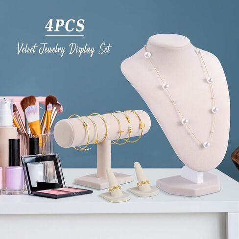 Wenqik 4 Pcs Black Velvet Jewelry Display Set Includes Black Velvet Necklace Bust Holder Bracelet Organizer 2 Pcs Black Velvet Ring Finger Jewelry Holder for Girls Women Retail Shops Boutiques Wedding in Saudi Arabia