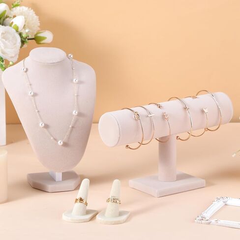 Wenqik 4 Pcs Black Velvet Jewelry Display Set Includes Black Velvet Necklace Bust Holder Bracelet Organizer 2 Pcs Black Velvet Ring Finger Jewelry Holder for Girls Women Retail Shops Boutiques Wedding in Saudi Arabia