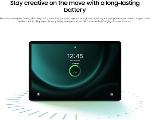 Samsung Galaxy Tab S9 Fe Android Tablet (10.9 "شاشة تعمل باللمس ، ذاكرة الوصول العشوائي 8 جيجا بايت ، تخزين 256 جيجابايت ، عمر بطارية طوله 18 ساعة ، قلم S ، كاميرا أمامية بدقة 12 ميجابكسل + كاميرا خلفية 8 ميجابكسل ، تصميم متين خفيفة الوزن) SM-X610 ، Laven in Saudi Arabia