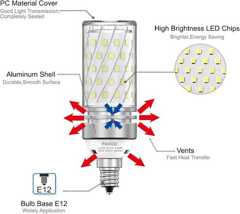E12 LED Light Bulbs, 12W LED Candelabra Bulbs 100 Watt Equivalent, 1200LM, 6000K Daylight White Ceiling Fan Light Bulbs,Pack of 4 in Saudi Arabia