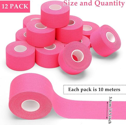 Hoolerry 12 Rolls 120 Yard Athletic Sports Tape Pre Wrap Very Strong Easy Tear No Sticky Residue Tape for Fingers Ankles Wrist Injury Wrap, Football Baseball Hockey Soccer(White, 1.5 in) in Saudi Arabia