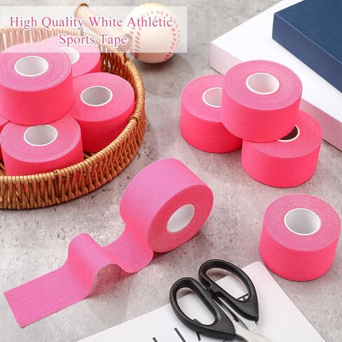 Hoolerry 12 Rolls 120 Yard Athletic Sports Tape Pre Wrap Very Strong Easy Tear No Sticky Residue Tape for Fingers Ankles Wrist Injury Wrap, Football Baseball Hockey Soccer(White, 1.5 in) in Saudi Arabia