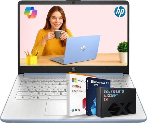 HP 14 بوصة كمبيوتر محمول من طالب وأعمال ، Intel N150 (Beats N4120) مع ذاكرة وصول عشوائي بسعة 16 جيجا بايت+128 جيجا بايت UPS+256 جيجابايت MSD+32 GB محرك أقراص فلاش ، رقيقة وضوء محمول ، Windows 11 Pro Pro مع مجموعة إكسسوارات ، Blue ، Blue in Kuwait
