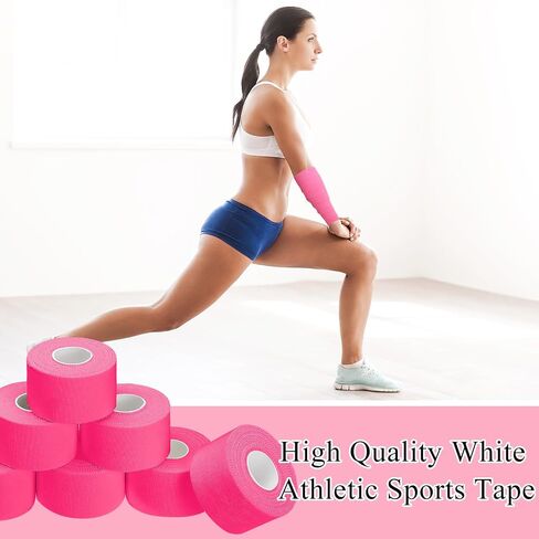 Hoolerry 12 Rolls 120 Yard Athletic Sports Tape Pre Wrap Very Strong Easy Tear No Sticky Residue Tape for Fingers Ankles Wrist Injury Wrap, Football Baseball Hockey Soccer(White, 1.5 in) in Saudi Arabia