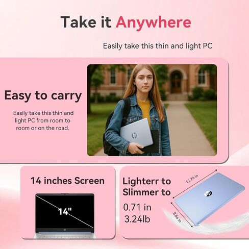 HP 14 بوصة كمبيوتر محمول من طالب وأعمال ، Intel N150 (Beats N4120) مع ذاكرة وصول عشوائي بسعة 16 جيجا بايت+128 جيجا بايت UPS+256 جيجابايت MSD+32 GB محرك أقراص فلاش ، رقيقة وضوء محمول ، Windows 11 Pro Pro مع مجموعة إكسسوارات ، Blue ، Blue in Kuwait