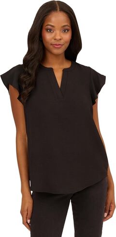 Adrianna Papell Women's Solid Woven Airflow Flutter Sleeve Top in Saudi Arabia
