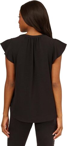 Adrianna Papell Women's Solid Woven Airflow Flutter Sleeve Top in Saudi Arabia