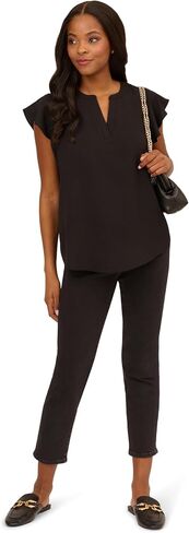 Adrianna Papell Women's Solid Woven Airflow Flutter Sleeve Top in Saudi Arabia