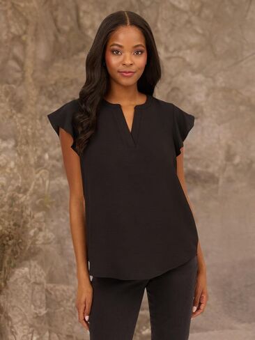 Adrianna Papell Women's Solid Woven Airflow Flutter Sleeve Top in Saudi Arabia