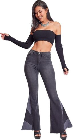 YMI Women's High Rise Gigi Flare Jean with Block Panel in Saudi Arabia