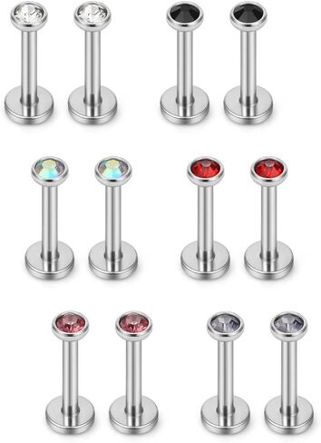 Ruifan 2mm Mix Color Round CZ Gem Internally Threaded Labret Monroe Lip Ring Tragus Nail Helix Earring Stud Barbell Piercing Jewelry Bar 10mm 16G 12PCS in Saudi Arabia