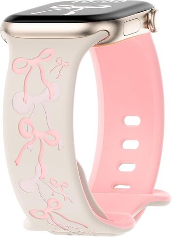 YMHML Engraved Bow Band Compatible with Apple Watch Bands for Women 40mm 42mm 41mm 38mm 44mm 45mm 46mm 49mm, Cute Silicone Inlay Dressy Pink Ribbon Strap for iWatch Series 10 9 8 7 6 5 4 3 SE Ultra in Saudi Arabia