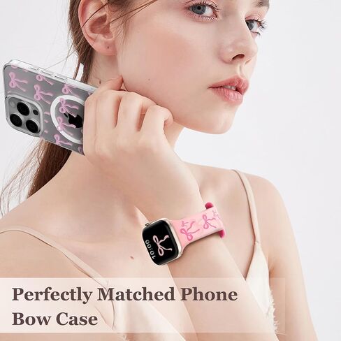YMHML Engraved Bow Band Compatible with Apple Watch Bands for Women 40mm 42mm 41mm 38mm 44mm 45mm 46mm 49mm, Cute Silicone Inlay Dressy Pink Ribbon Strap for iWatch Series 10 9 8 7 6 5 4 3 SE Ultra in Saudi Arabia