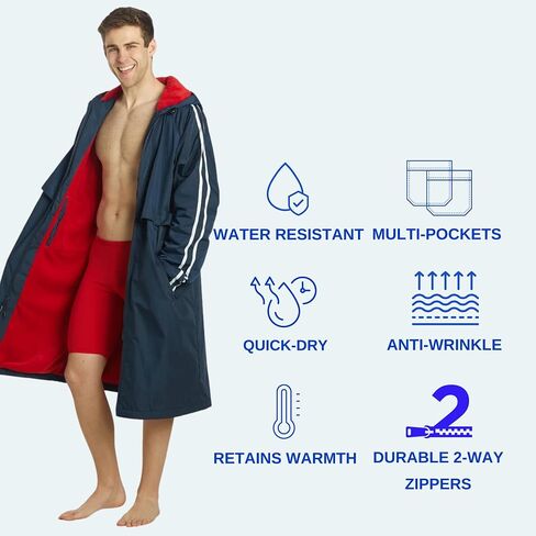 Sporti Unisex Striped Swim Parka With Fleece Lining, Weather Proof, Two Way Zipper And Multiple Pockets in Saudi Arabia