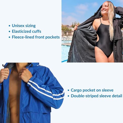 Sporti Unisex Striped Swim Parka With Fleece Lining, Weather Proof, Two Way Zipper And Multiple Pockets in Saudi Arabia