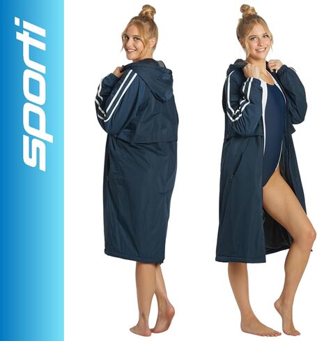 Sporti Unisex Striped Swim Parka With Fleece Lining, Weather Proof, Two Way Zipper And Multiple Pockets in Saudi Arabia