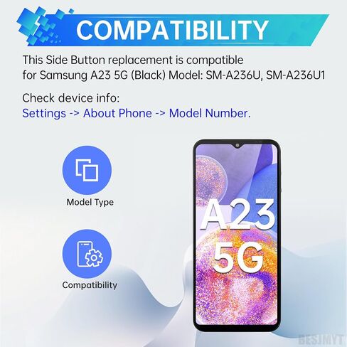 for Samsung Galaxy A23 5G Side Power Volume Button Replacement Power On Off Switch Volume Button Replacement Side Key Button Repair SM-A236U SM-A236U1 Black in Saudi Arabia