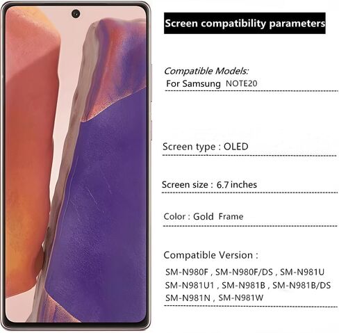 OLED for Samsung Galaxy NOTE20 5G N80F N981U S981U LCD Display Touch Screen Digitizer Assembly NOTE20 Screen Replacement Support Fingerprint+S-Pen (with Gold Frame+Back Cover+Tools) in Saudi Arabia