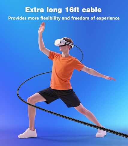 16FT VR Charging Link Cable | USB 3.0 High-Speed Data & Charge for Meta Quest 3S/3/2/Pro, Pico 4 and PC/SteamVR USB-C Charger Cord for VR Headset - Gray in Saudi Arabia