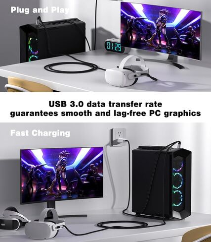 16FT VR Charging Link Cable | USB 3.0 High-Speed Data & Charge for Meta Quest 3S/3/2/Pro, Pico 4 and PC/SteamVR USB-C Charger Cord for VR Headset - Gray in Saudi Arabia