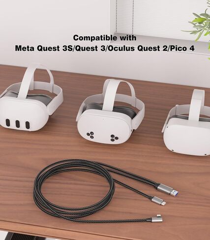 16FT VR Charging Link Cable | USB 3.0 High-Speed Data & Charge for Meta Quest 3S/3/2/Pro, Pico 4 and PC/SteamVR USB-C Charger Cord for VR Headset - Gray in Saudi Arabia