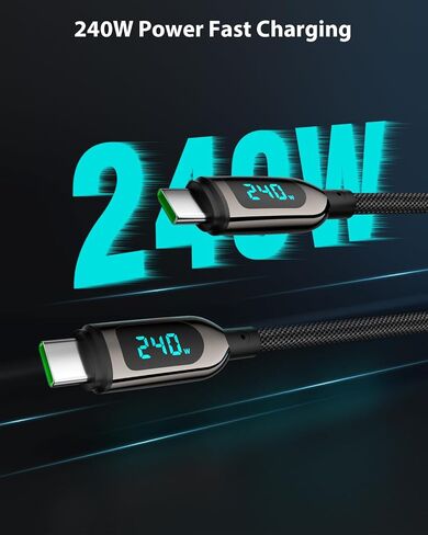 240W USB C to USB C Cable [6.6ft/2Pack],Nylon Braided Type C Fast Charging Cable with LED Display for iPhone 16/16 Pro Max/15/15 Pro Max, Samsung S25/S24 Ultra, MacBook, iPad, Laptop,Black in Saudi Arabia