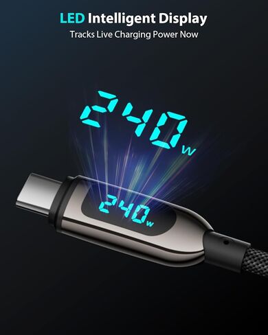 240W USB C to USB C Cable [6.6ft/2Pack],Nylon Braided Type C Fast Charging Cable with LED Display for iPhone 16/16 Pro Max/15/15 Pro Max, Samsung S25/S24 Ultra, MacBook, iPad, Laptop,Black in Saudi Arabia